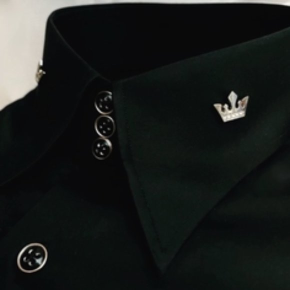 MorCouture Black Royal Crown High Collar Shirt.